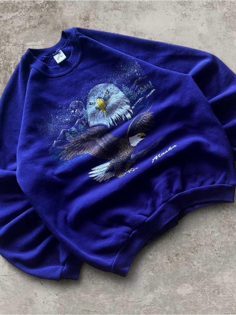 Vintage 90s Jerzees Alaska Bald Eagle Graphic Purple Crewneck Sweatshirt Size XL